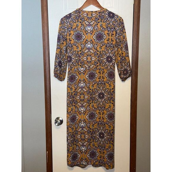EVERLY Mustard/Tan Floral Midi Dress Size S - Picture 2 of 13